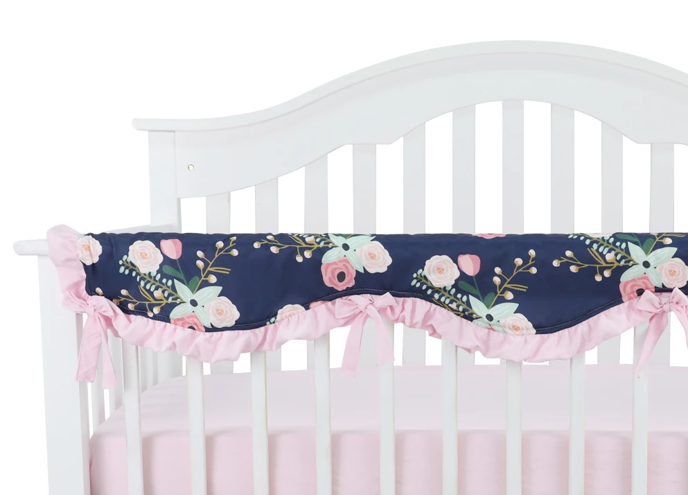 

Baby Crib Rail Cover Long Crib Rail Guard Baby Teething Cover Protector Wrap Nursery Bed Rails Cover Wave （Navy Floral）