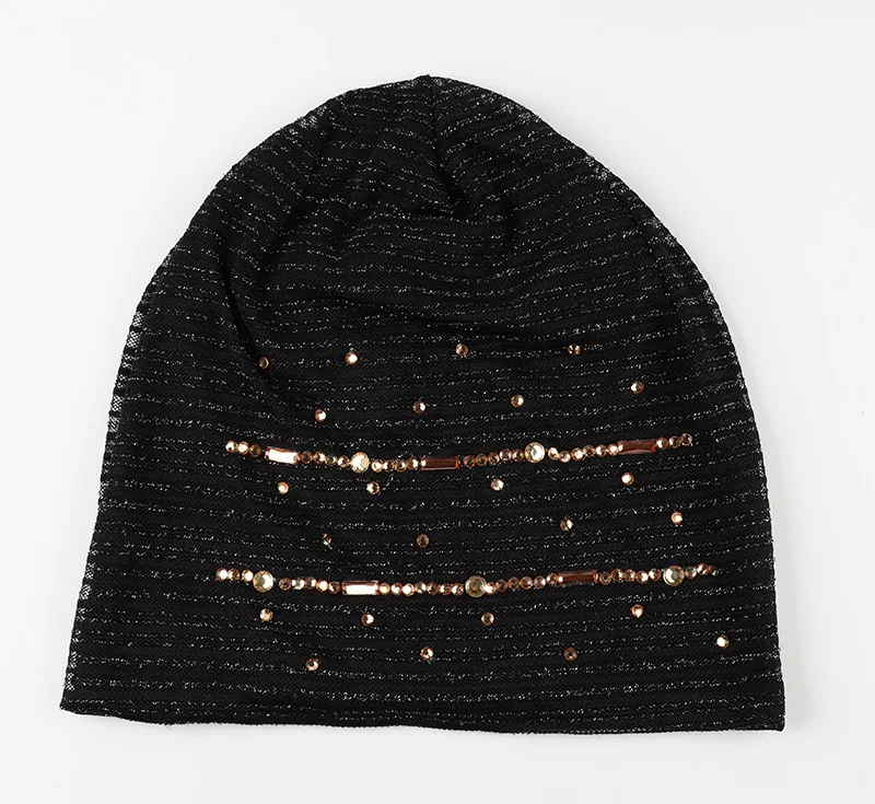 Тюрбан шляпа женская летняя Skullies Beanies шляпы со стразами женские вязаные шапки для