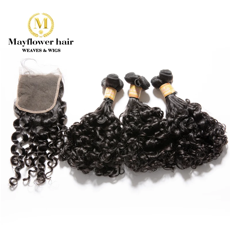 MFH Funmi Hair Amazing curl 2/3/4 bundles with 4x4" closure Natural black Double drawn Remy hair 8-18" mixed Free shipping | Шиньоны