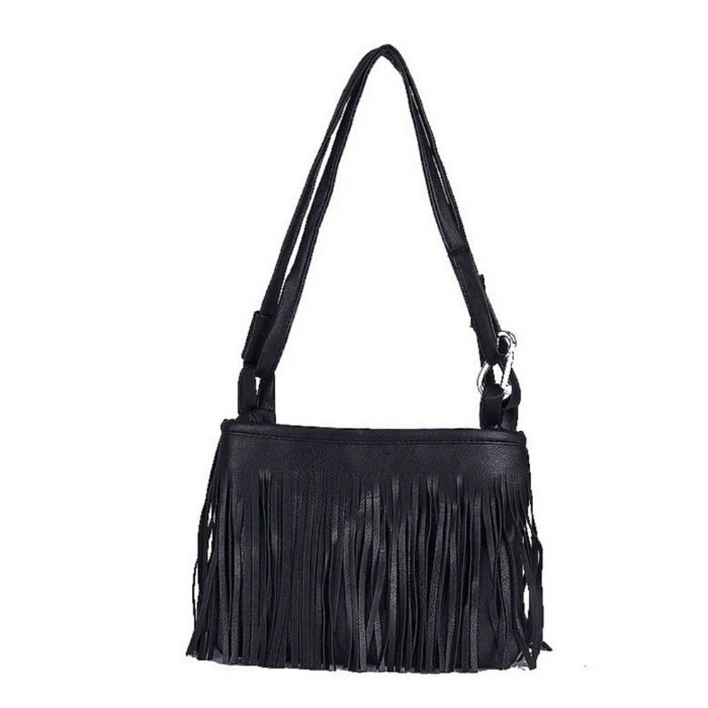 Сумка женская однотонная с кисточками винтажный мини мессенджер через плечо из