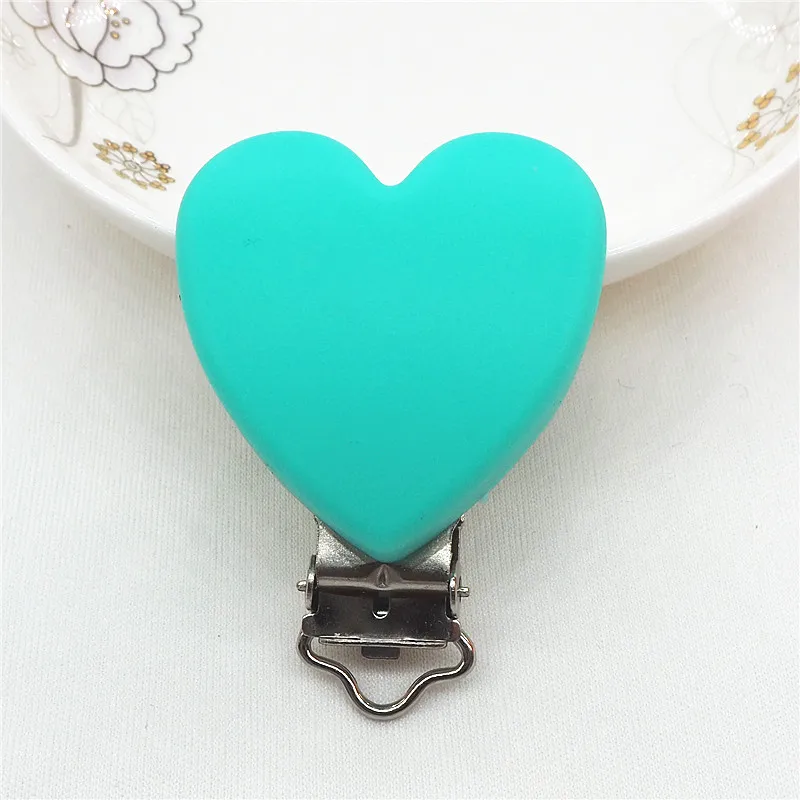 turquoise Chenkai 5 шт. силиконовые зажимы для пустышки в форме сердца DIY BPA Бесплатно Детские пустышки пустышка Прорезыватель пустышка для кормления сенсорные ювелирные изделия игрушки зажимы - Цвет: turquoise