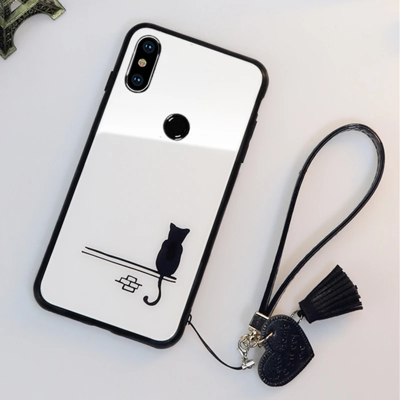 BONVAN закаленное стекло чехол для Xiaomi Redmi 6 6A 6 Pro case милые чехол с изображением котов чехол на Redmi note 7 Note 6 Pro Сердце кисточкой ремешок случай защиты чехлы на редми телефон