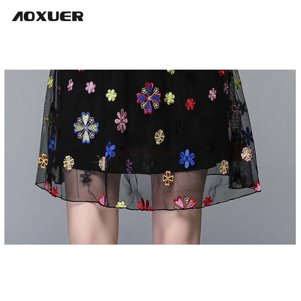 Aoxuer новые сетчатые вышивка уличные Повседневные платья Для женщин летние полые