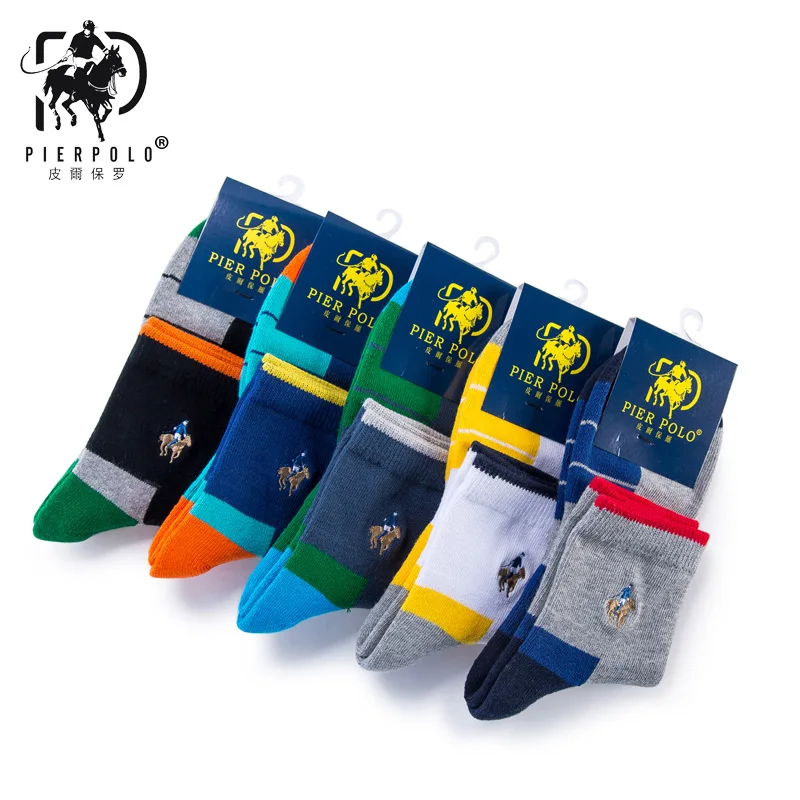 PIER POLO, Брендовые мужские деловые носки, хлопковые носки с вышивкой, Calcetines Hombre, модные повседневные носки, 5 пара/лот - Цвет: Multi Color