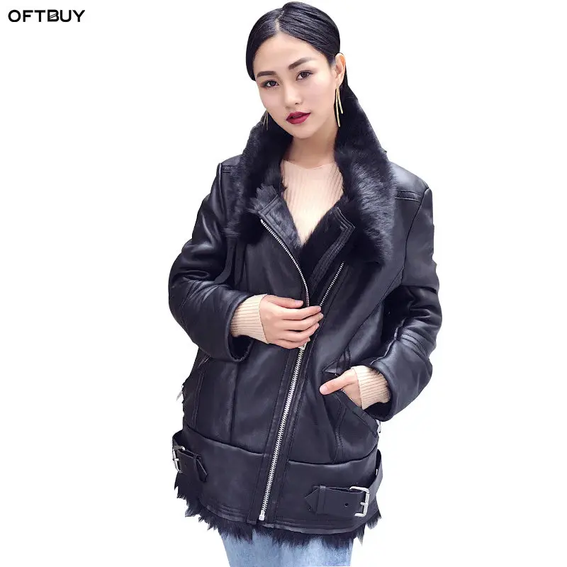 OFTBUY 2019 пальто с натуральным мехом зимняя куртка женская из натуральной кожи