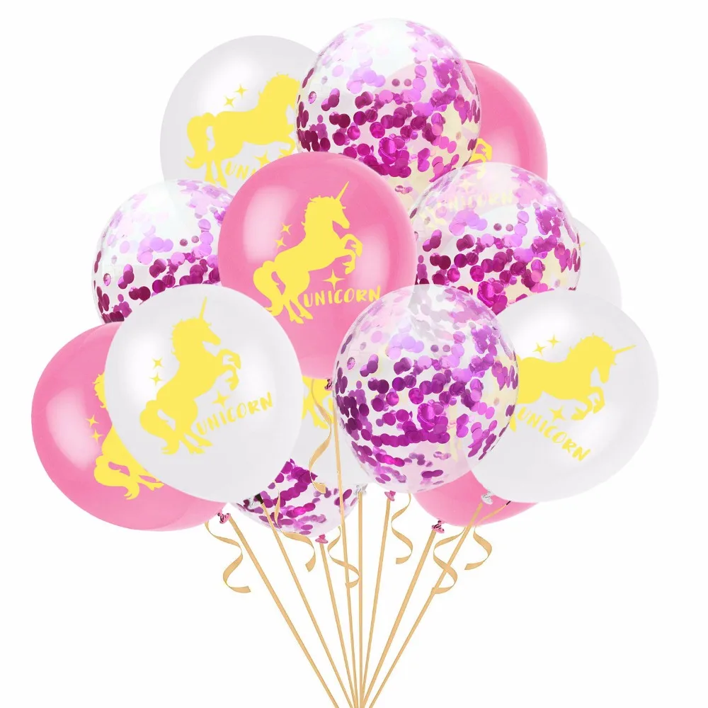 15pcs Unicorn Balloons Confetti Transparent Latex for Party Decoration Birthday Wedding Baby Shower Decor | Дом и сад