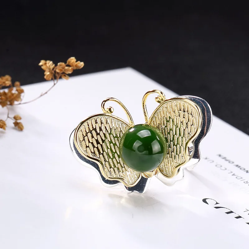 

2019 Vintage Elegant Jasper Ring For Lady Real 925 Sterling Silver Butterfly Natural Stone Ring For Engagement Wedding Gift