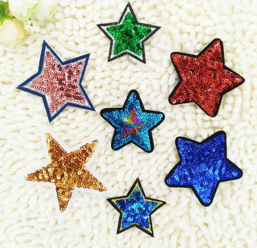 5pcs Sequins five-pointed star cloth stickers clothing shoes and hats accessories sequins embroidered stars embroidery | Дом и сад