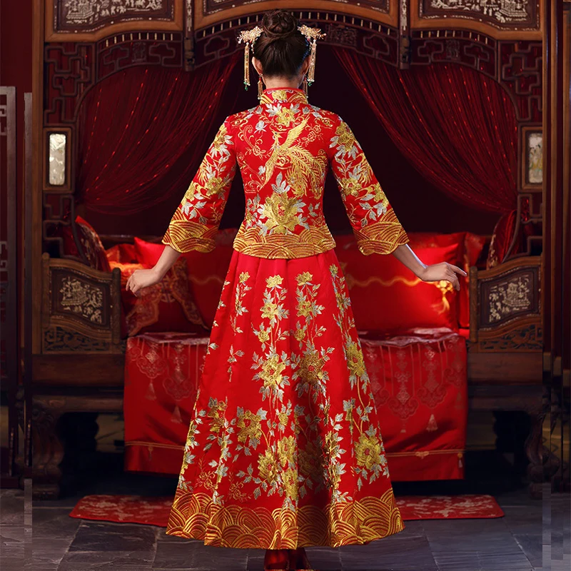 Китайский стиль свадебное платье свадебная вышивка cheongsam заграничная