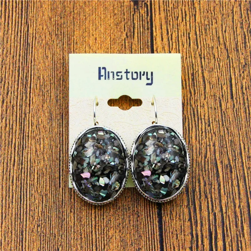 Большой овальный Shell Серьги Винтаж старинное серебро покрытием манжеты каменный