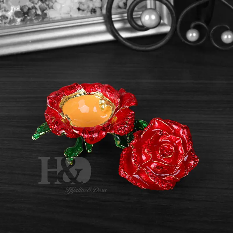 H& D, ручная роспись, красная роза, держатель для ювелирных изделий, коробка с элегантными кристаллами, декоративная фигурка розы, ювелирный держатель для роскошных рождественских подарков