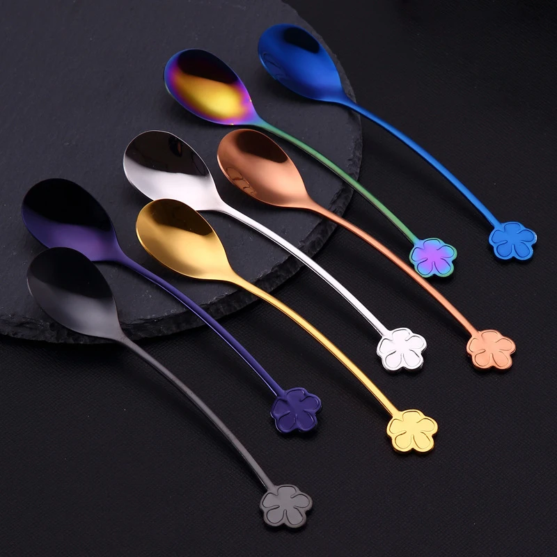 

Ложки для кофейного чая из нержавеющей стали с цветочной ручкой, красочная ложка, Рождественский десерт, кондитерский торт, ложка, посуда, п...