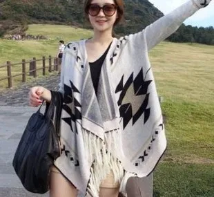 

New 2021 Fashion Capes For Women Korean Tassel Batwing Sleeve Irregular Patchwork Knitted Cardigans Sweaters Coat Free Shipping