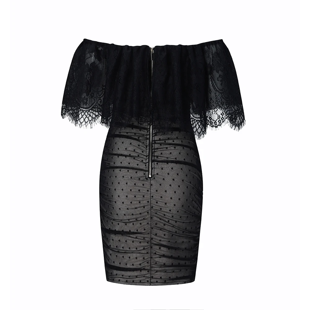 

wholesale 2019 New Women black white lace slash neck short sleeve Vestidos Celebrity evening party bodycon bandage dresses