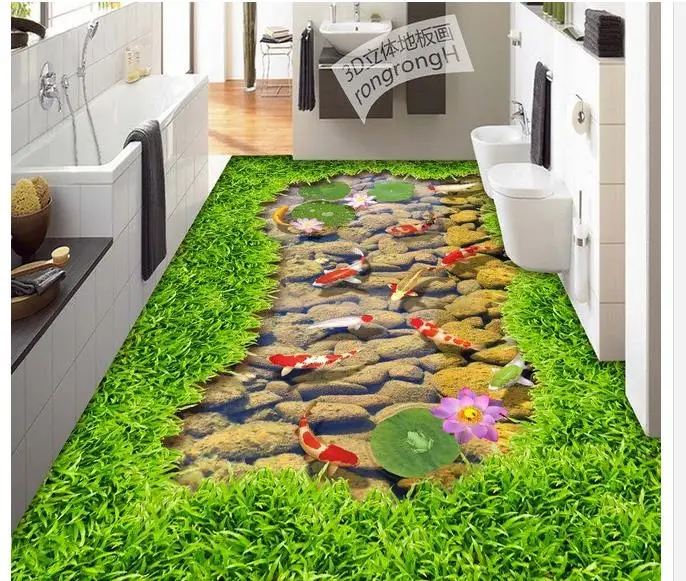 3d пол живопись обои трава крик Карп Лотос 3D Пол для ванной водонепроницаемый