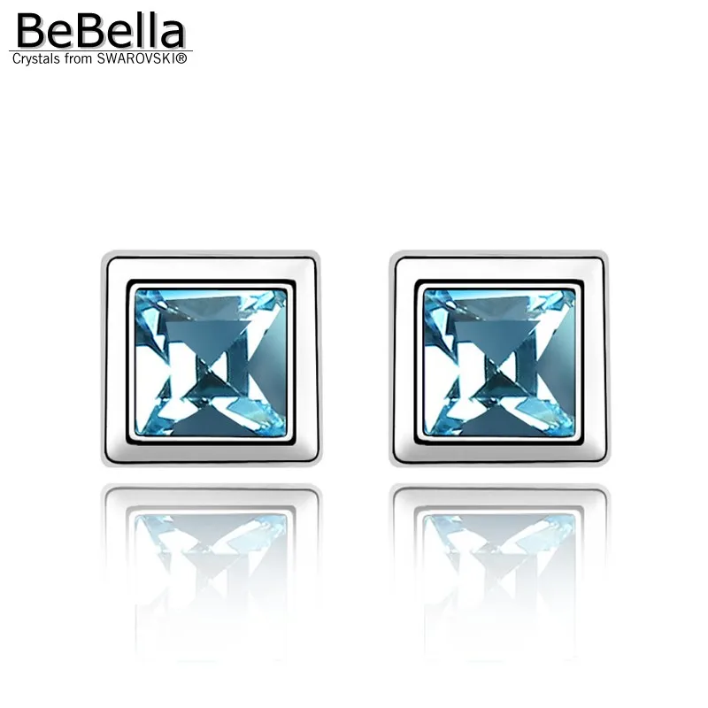 Женские квадратные серьги гвоздики BeBella Разноцветные с кристаллами Сваровски