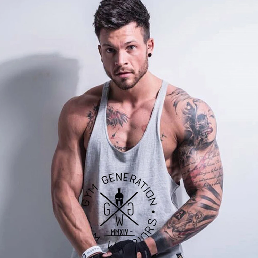 Men Stringer Bodybuilding Gym Muscle Fit Tank Tops Workout Fitness Vest Fitness Thin Shoulder Strap Muscle Fit Stringer