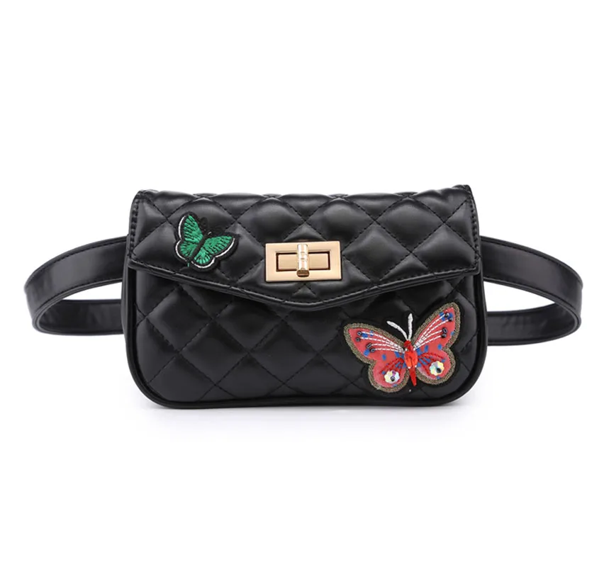 Women Waist Bag Butterfly Embroidered Belt High Quality PU Leather Fanny Pack Hip Bum for Cell Phone Purse celula | Багаж и сумки