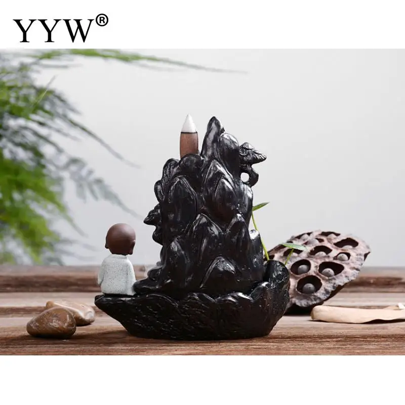 

Incense Burners Backflow Incense Stick Cones Holder Aroma Censer Vintage Ceramic Home Decor With Small Plant Vase +10pcs Cones
