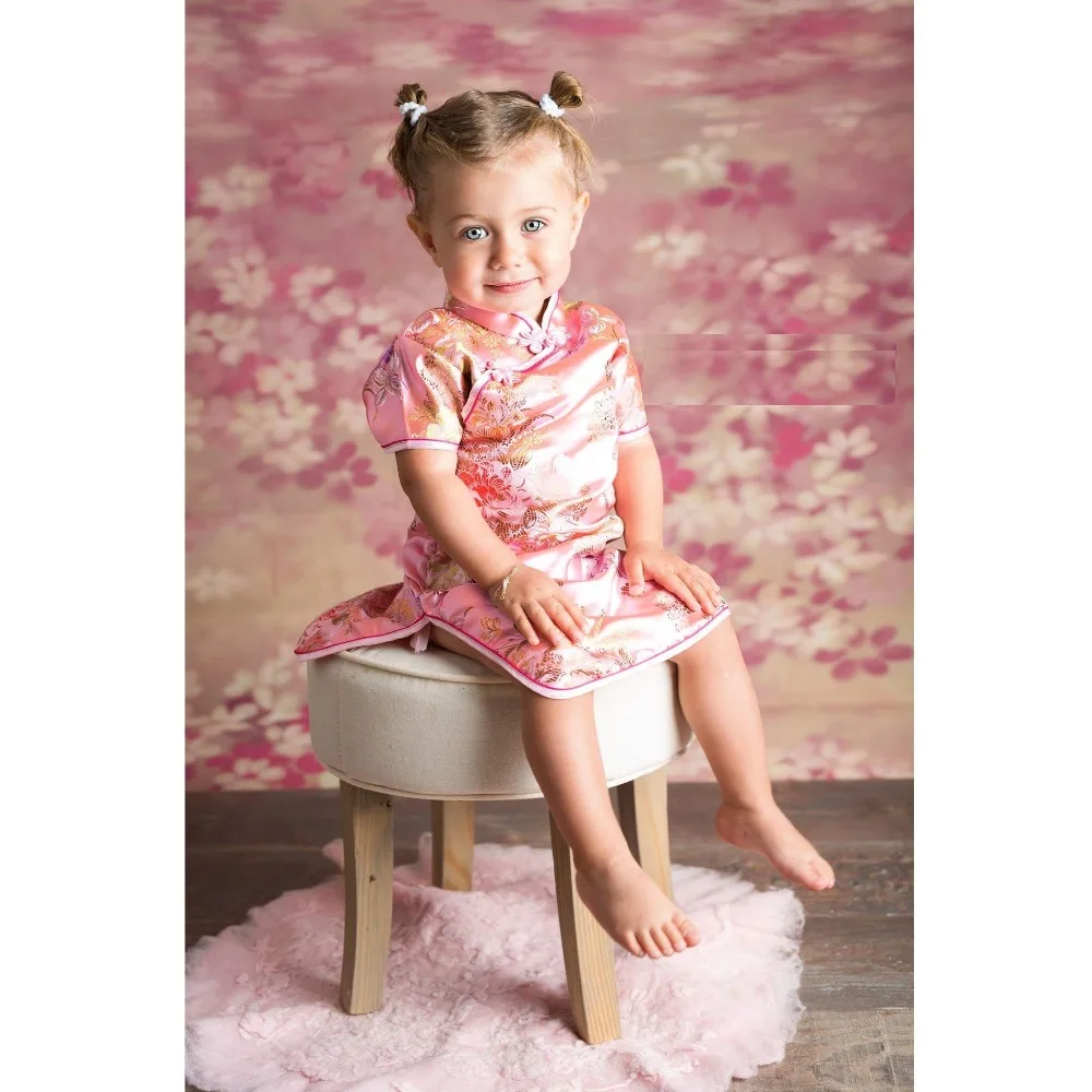 

Peony Pink Baby Girl Dress Cute Toddler Infant One-Piece Dresses Birthday Gift Chinese Chipao Children Qipao Pettiskirt