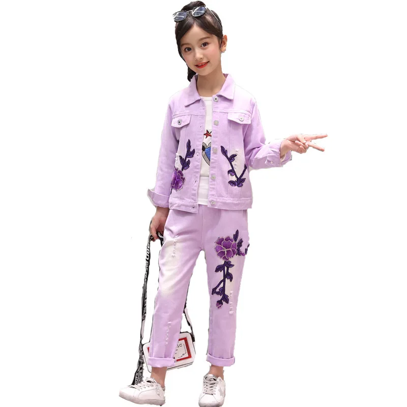 Комплект детской одежды для девочек джинсовый костюм детская куртка + джинсы 2