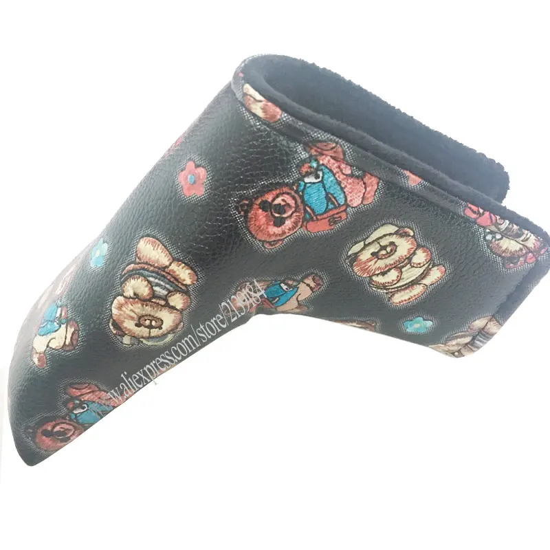 

Cooyute wholesale Golf headcover Bear pattern PU T Golf Putte head Cover Unisex black Golf Clubs head cover Free shipping