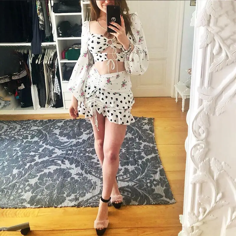 Женский комплект из 2 предметов укороченный топ с цветочным принтом оборками на