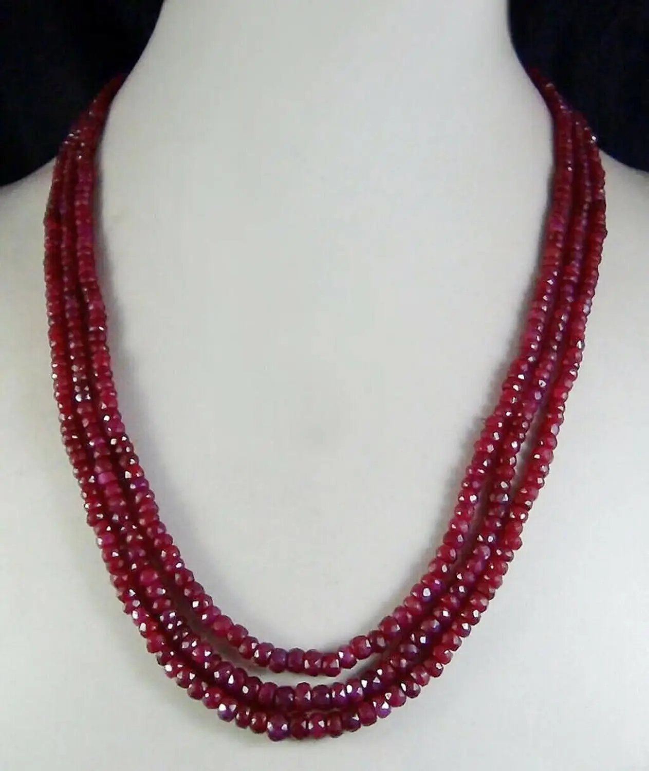 

Natural 3 Rows 2x4mm Faceted Ruby Gemstones Roundel Beads Necklace AAA 17"-19"