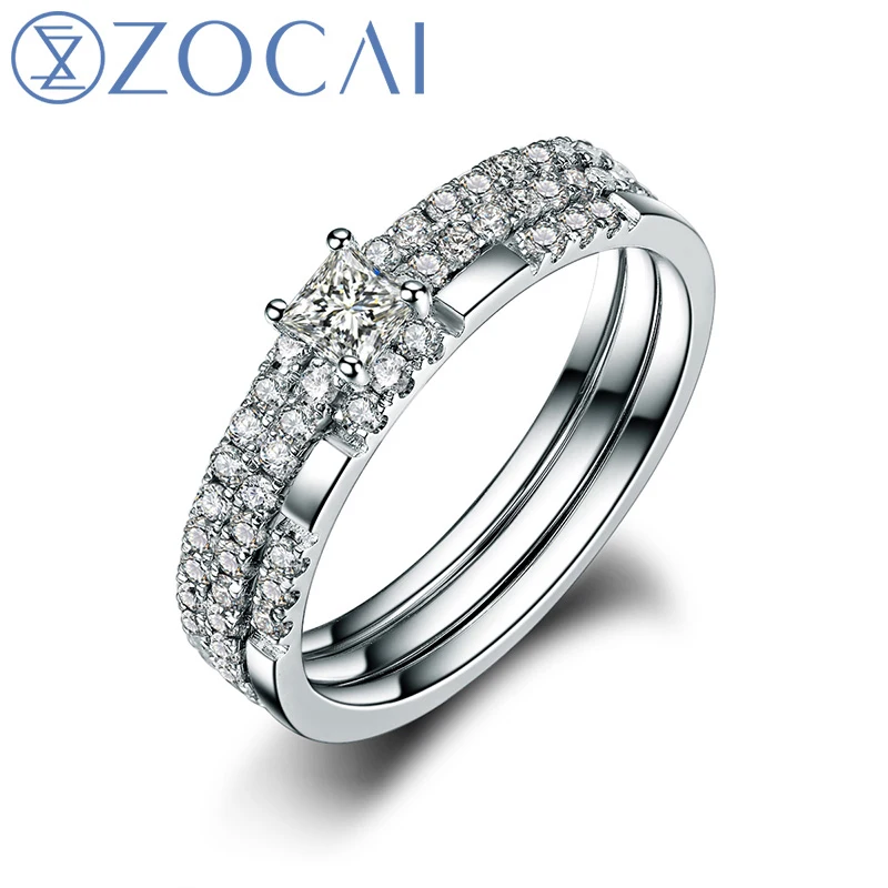 Кольцо ZOCAI из 100% натурального бриллианта с сертификатом 0 54 карата кольцо белого золота 18 карат 3 шт.