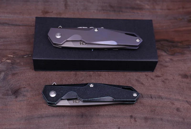 CH original design Tianyi Flipper folding knife bearings AUS-8 Blade TC4 titanium handle camping hunting Fruit Knives EDC tools |