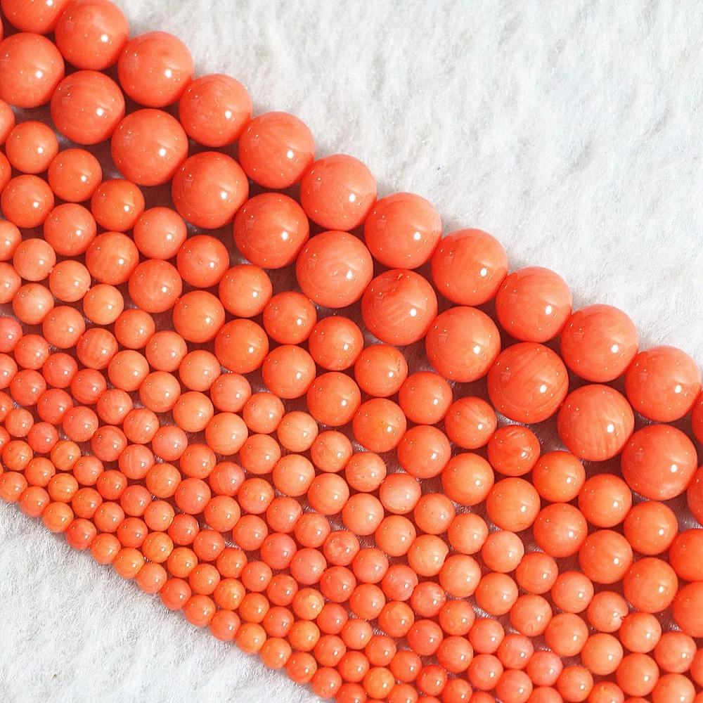 Круглые бусины красного оранжевого или кораллового цвета 2/3/4/6/8 мм 15 дюймов B652|orange