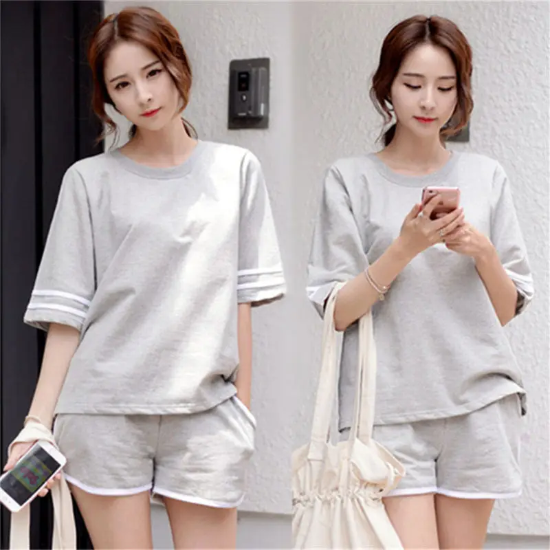 Womens Pajamas Sets Polyester Short-Sleeve Top And Shorts Pajama Set Colorful Socks Print Waist Multicolor Female Sleepwe | Женская