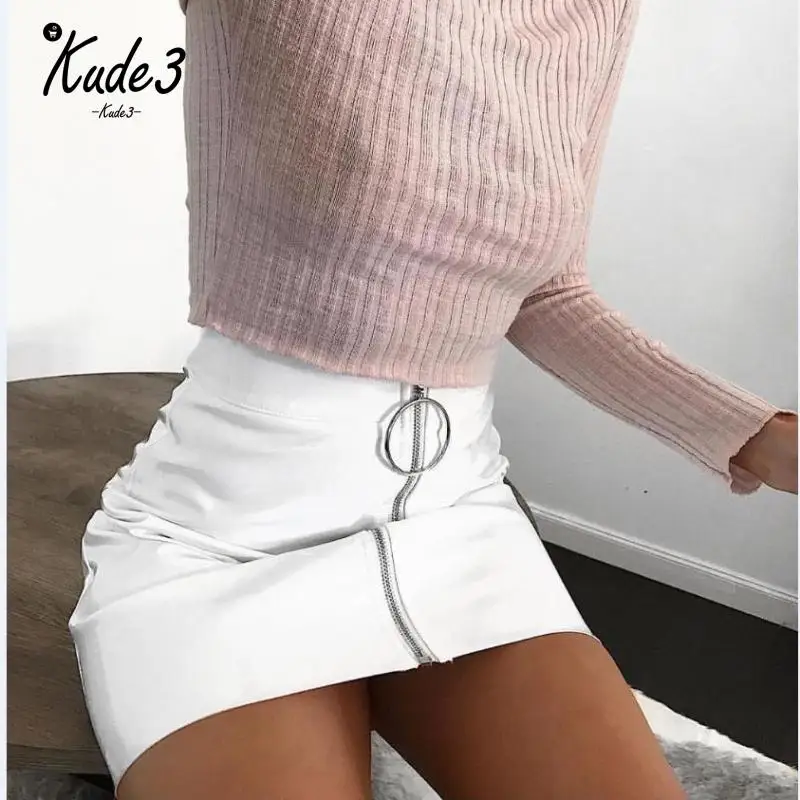 Женская короткая облегающая юбка карандаш KUDE из искусственной кожи с завышенной