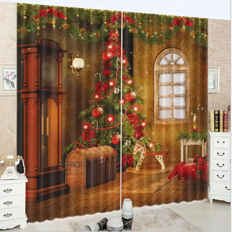 

Beautiful Christmas tree 3D Window Curtains Blackout Living Room decorate Customized size Drapes Rideaux Cortinas pillowcase