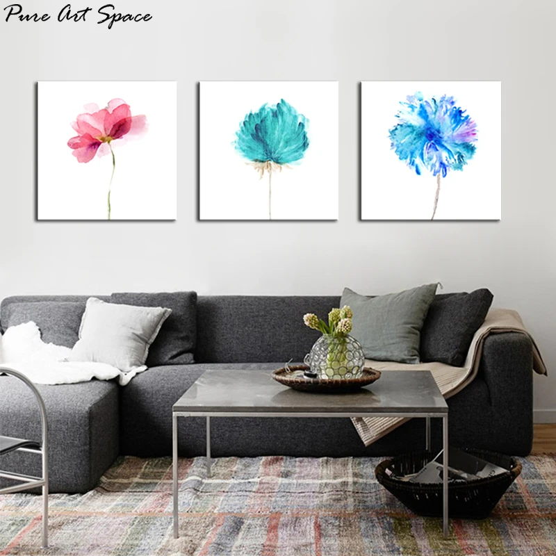 

3 Piece Canvas Wall Art Nordic Painting Red Blue Green Flower Nordic Style Watercolor Painting Floral Art Prints Dropshipping