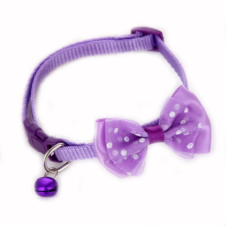 Bow purple Ошейники для домашних животных, модный Регулируемый милый галстук, ошейник для собак, кошек, питомцев, нейлоновый колокольчик, котенок, яркие цвета, галстук-бабочка - Цвет: Bow purple