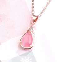 everoyal fashion silver 925 girls choker necklace accessories lady charm crystal pink water drop pendant necklace female jewelry