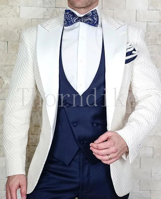 suit 1 Костюм Homme дизайн формальный смокинг 3 шт остроконечные лацканы свадебные костюмы для мужчин приталенный Белый Жаккардовый мужской костюм жениха - Цвет: suit 1