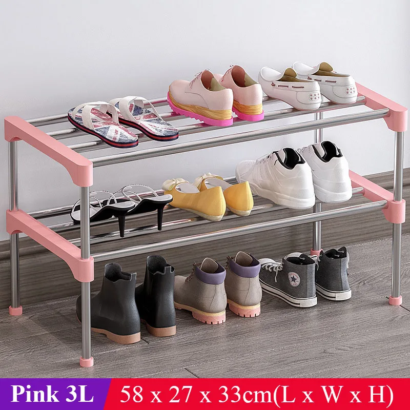 Pink 3L Многослойная Простая подставка для обуви каждый ярус 4 стальная трубка держатель пылезащитный шкаф мебель компактный органайзер для обуви Полка - Цвет: Pink 3L