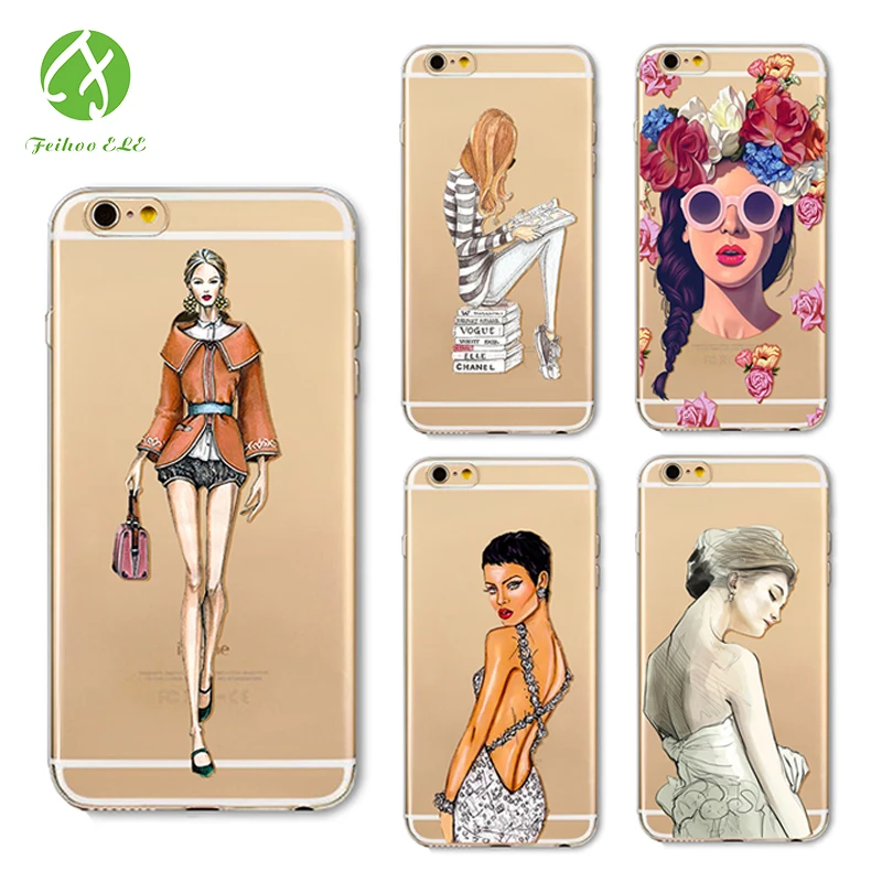 Чехол для телефона FEIHOO ELE для Iphone 5s 6s 6P 7 7P 8 8P X серии модных девушек, прозрачный силиконовый TPU мягкий чехол.