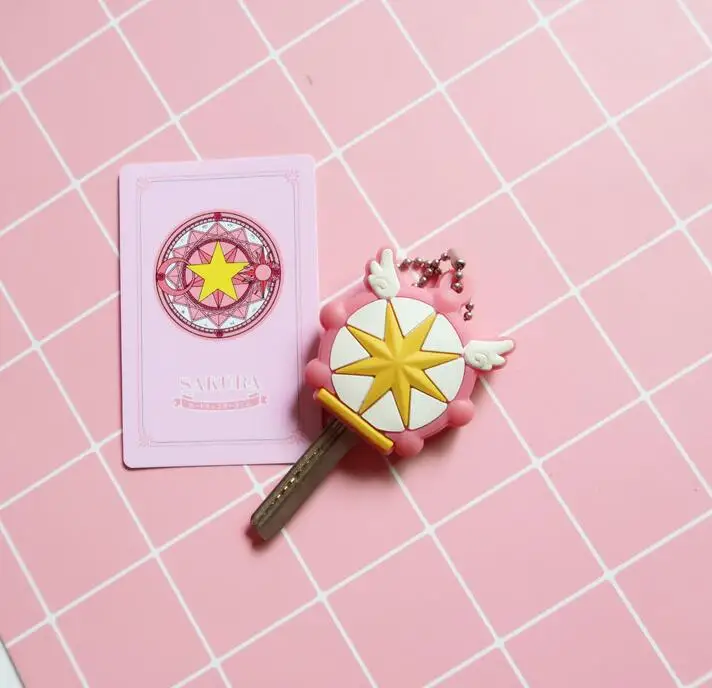 Japanese Anime Kinomoto Cardcaptor Sakura Key Cover Kawaii Cartoon Keychains Silicone Key Cap Covers Cosplay Keychain Rubber Pug