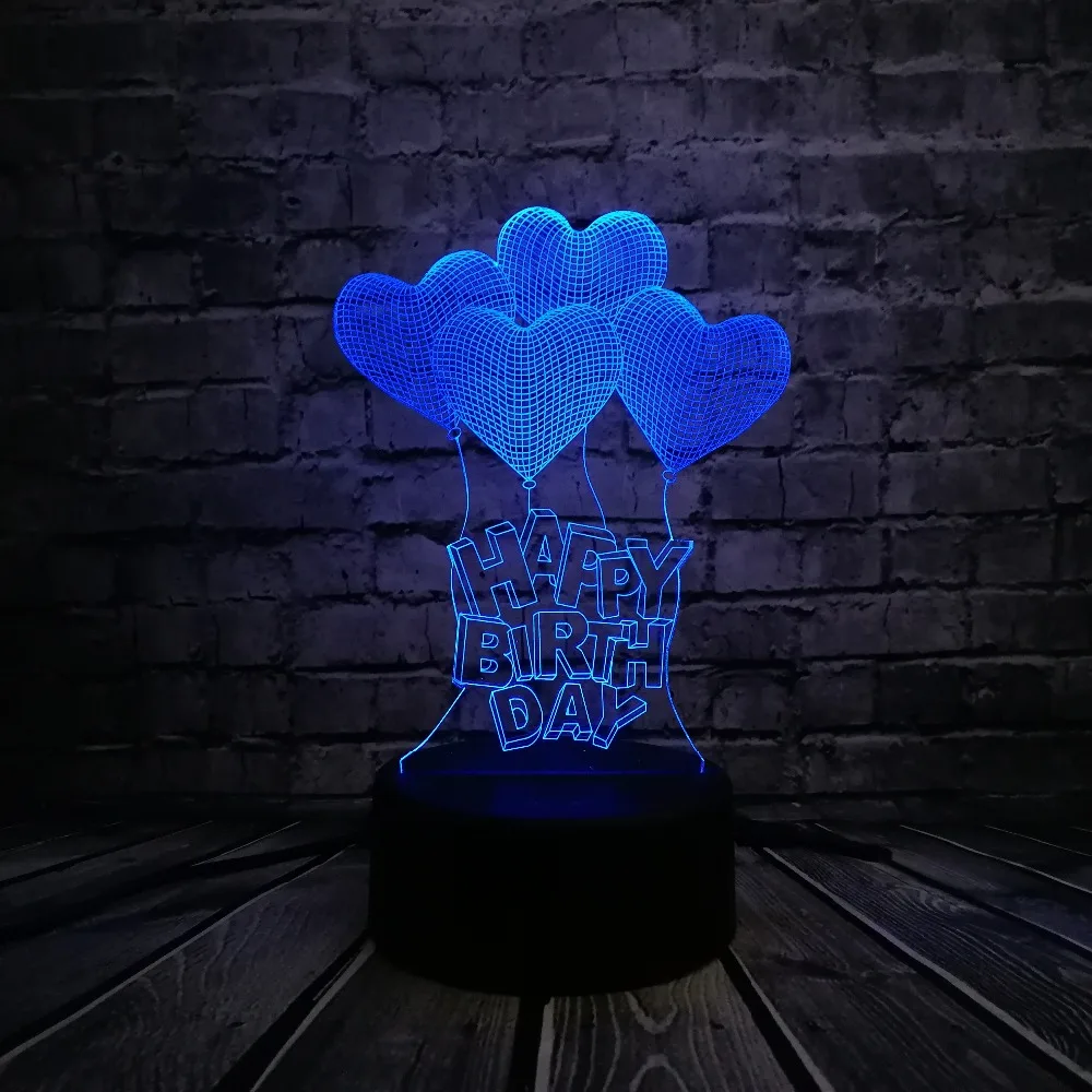Новинка Романтическая любовь сердце с днем рождения 3D светодиодная USB лампа