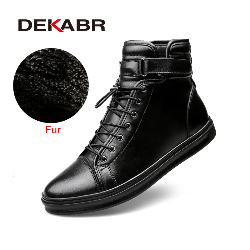 Black Fur Мужские теплые ботинки с высоким берцем DEKABR, черная повседневная брендовая модная классическая обувь с меховой подкладкой, размеры 38-48, осень-зима - Цвет: Black Fur