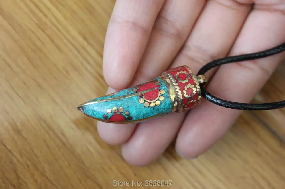 PN149 этнический Тибетский медный амулет с разноцветным камнем кулон ручной работы