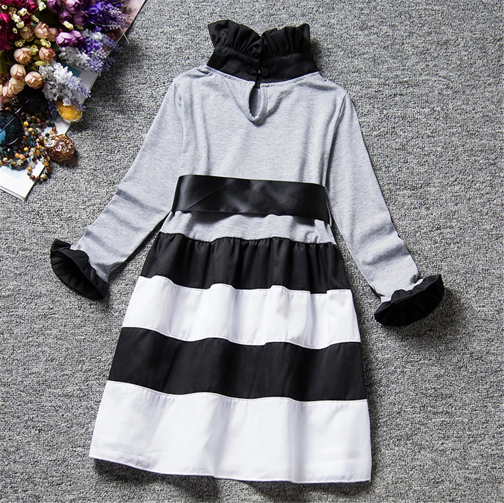 Осень 2018 платье для маленьких девочек детское зимнее в полоску с длинным рукавом