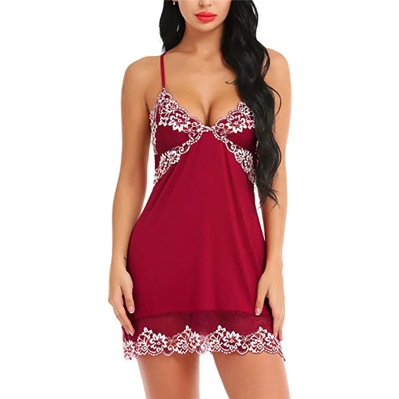 Сексуальное женское белье шелковое кружевное платье халат ночная рубашка без