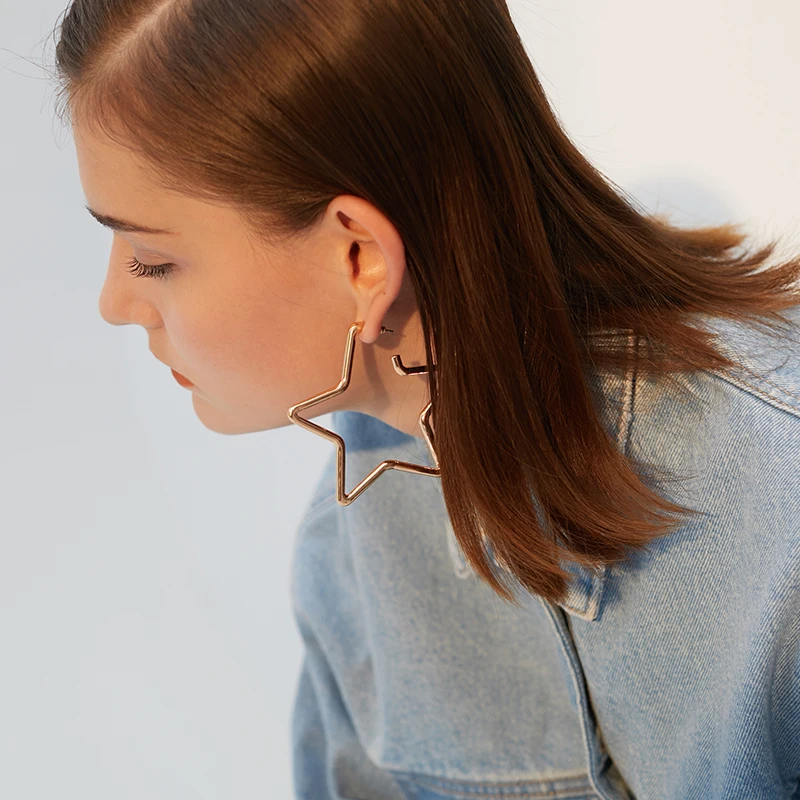 Крупные женские серьги характерные хипстерские пятиконечные | Серьги-подвески