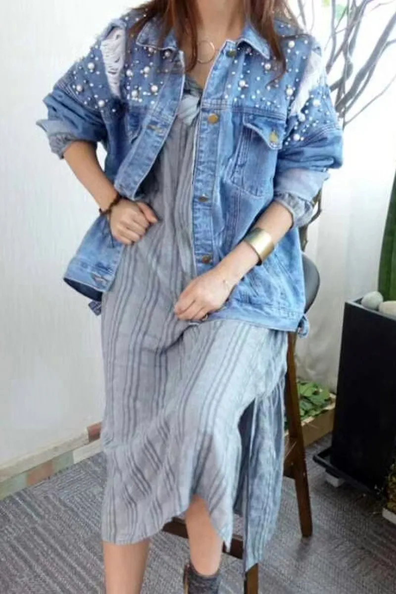 Женская джинсовая куртка весенняя с длинным рукавом|Женские куртки| |