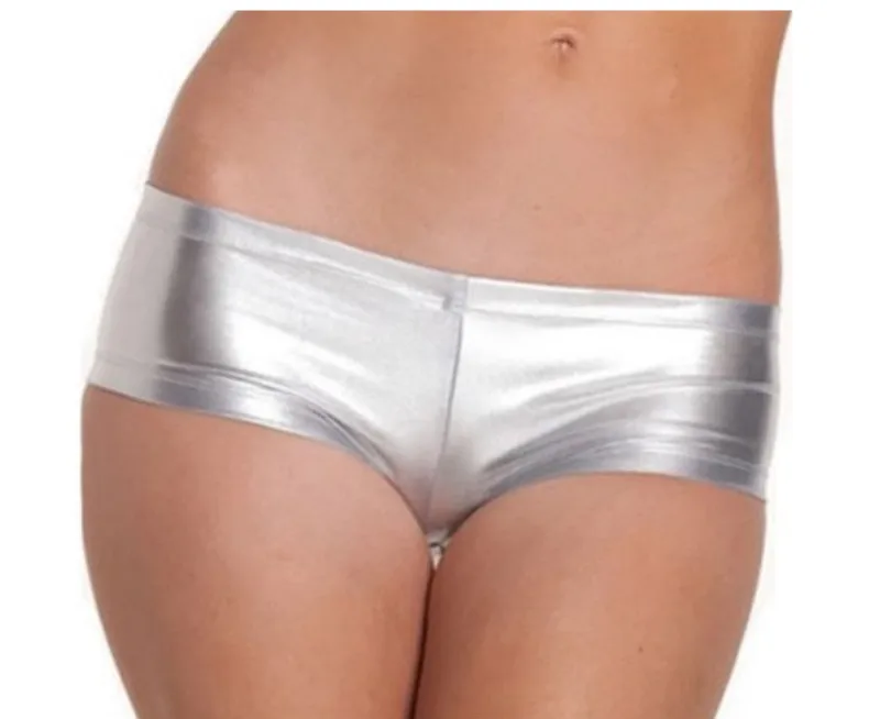 2017 Women Fashion Sexy Black Golden Silver Nightclub Short PU Patent Leather Flat Panty Thong Panties |