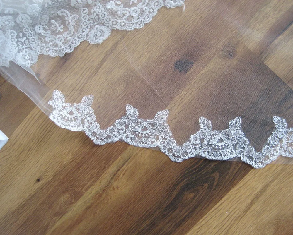 Элегантная 3*3 метра белая/слоновая кость Аппликация Mantilla свадебная фата вуаль длинный с расческой свадебные аксессуары EE4009